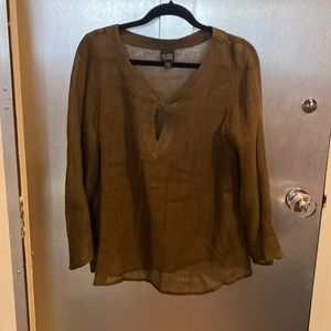 Olive drab Eileen Fisher linen sheer blouse